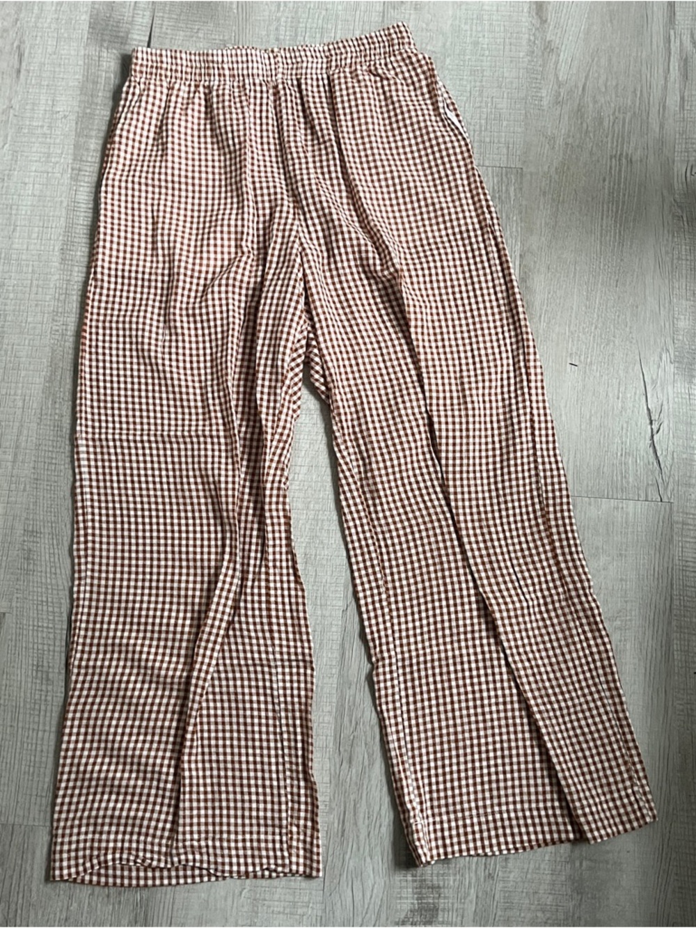 Rhythm Checked Wide-Leg Elastic Waist Pants in Brown & White size US 6 - Picture 3 of 7